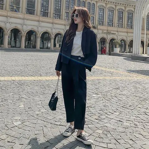

Women 2 Piece Set 2021 Autumn Casual Blazers Loose Office Ladies Business Suit Female Korean Fashion Blazer + Suits Pant
