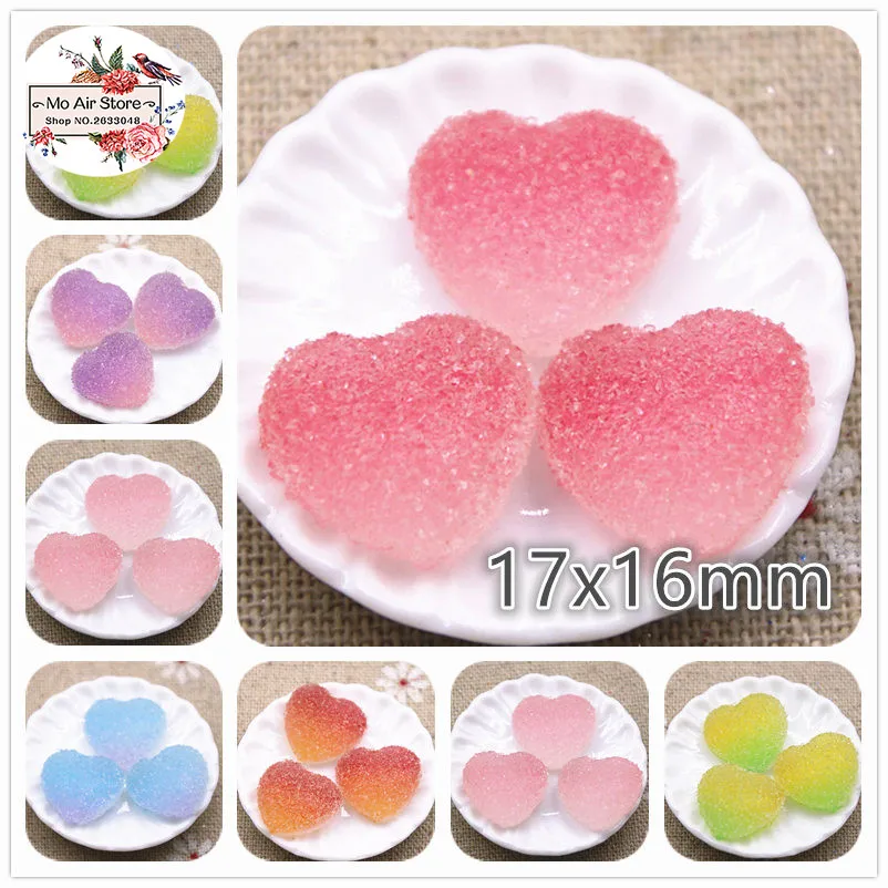 

10pcs Fake Candy Resin Cabochon Flatback Gradiente Heart Shape Simulation Miniature Food Art Supply Decoden Charm DIY craft