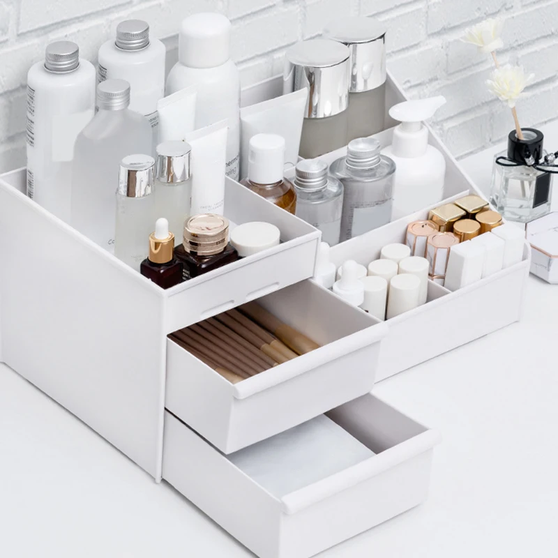 

Hot Plastic Desktop Makeup Cosmetic Organizer Storage Box Jewelry Nail Polish Container with Drawers D6