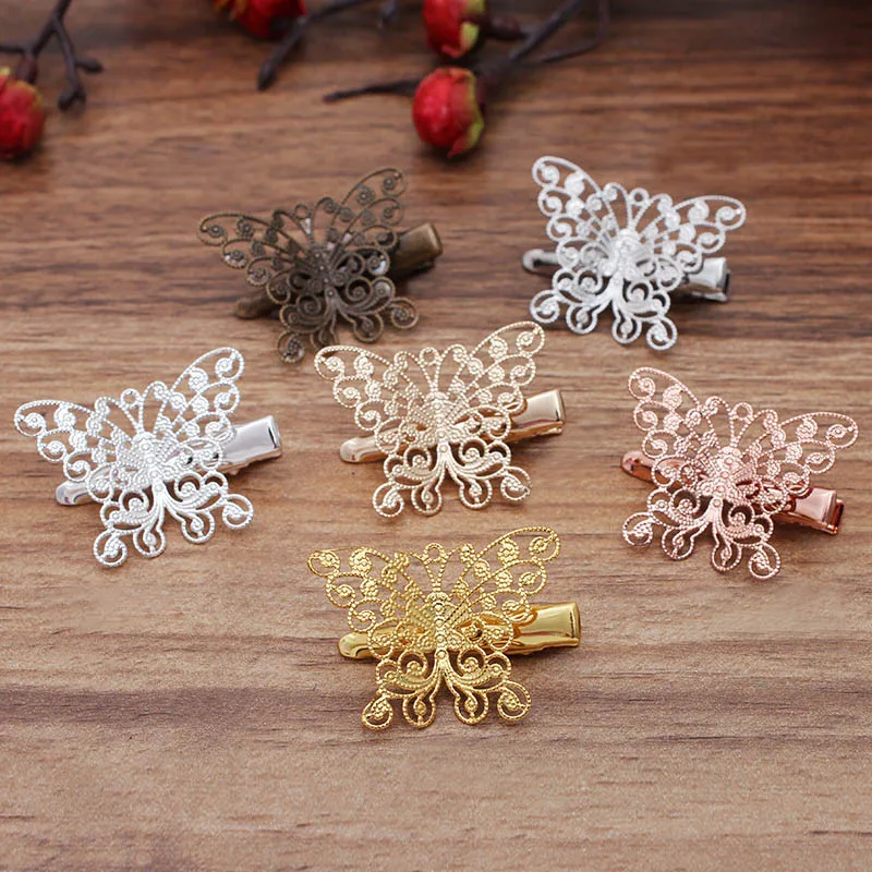 

20pcs 25x33mm Bobby Clip Pins Prong Alligator teeth Hair Clips Filigree Butterfly Hair Grip Kids Girls Hair Accessories