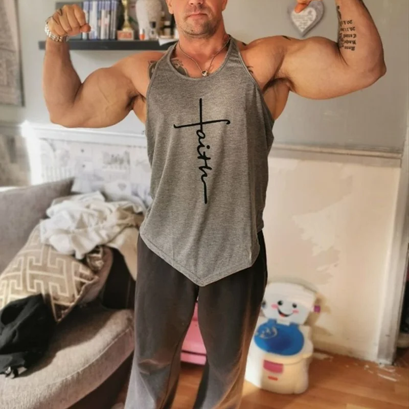 

Gym Tank Top Men Letter Printing Faith Shirt Fitness Clothing Mens Summer Sports Casual Slim Graphic Tees Shirts Vest Tops