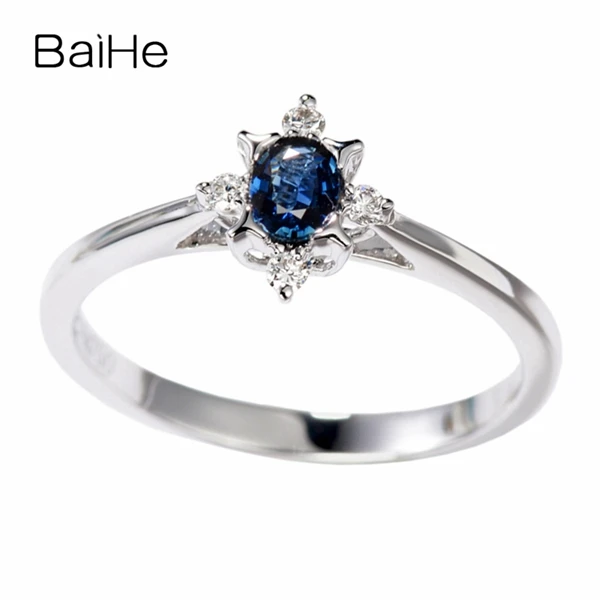 BAIHE Solid 14K белое золото 0.2CT сертифицированные безупречные натуральные сапфировые обручальные женские модные ювелирные изделия Подарочное кольцо
