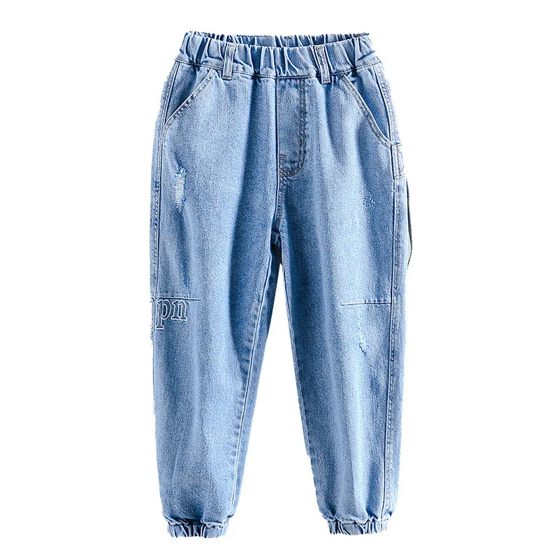 

Boys Jeans 2021 Spring Fashion Letter Printed Children Jeans for Kids Pants Elastic Waist Teenage Boys Trousers 12 13 14 Years