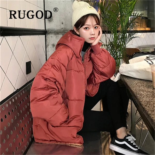 lotus RUGOD Korean solid cotton women coat Fashion Plus Size Down Jacket Auturm winter Thicken Warm Cotton outwear parka overcoat - Цвет: lotus