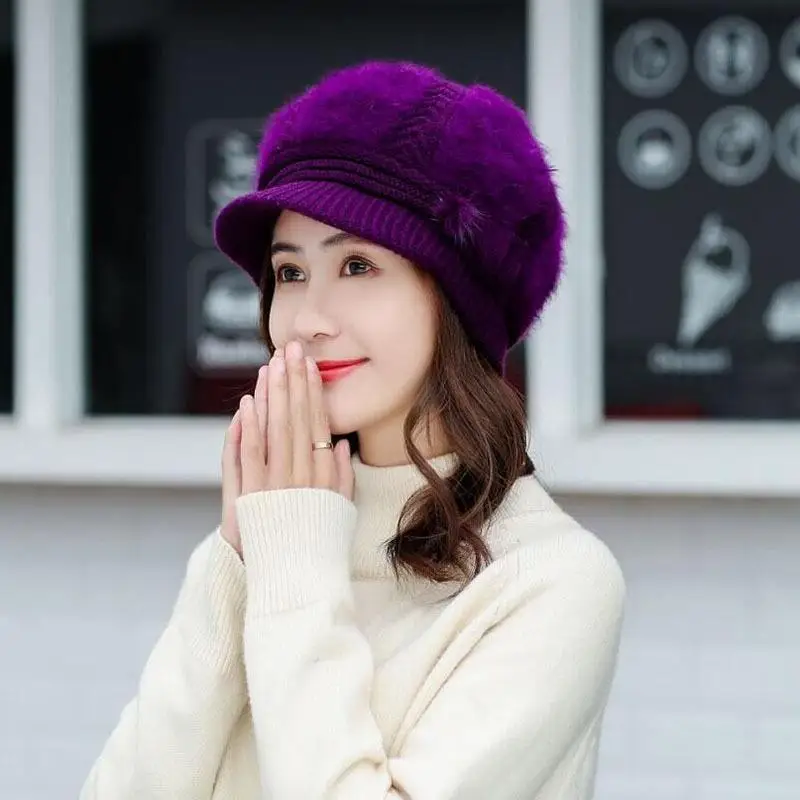 Женская Вязаная Шерстяная Шапка теплая однотонная шерстяная шапка с бантиком