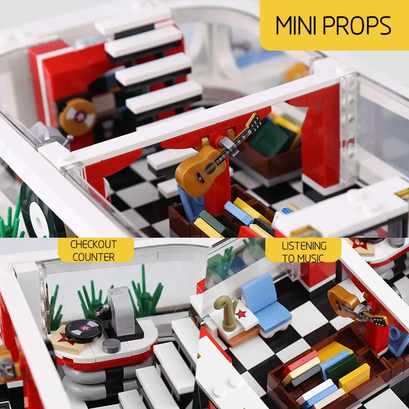 

Mould King Ideas Architecture MOC Guitar Shop With Led Light Street View Construction Building Blocks Christmas Toy for Children