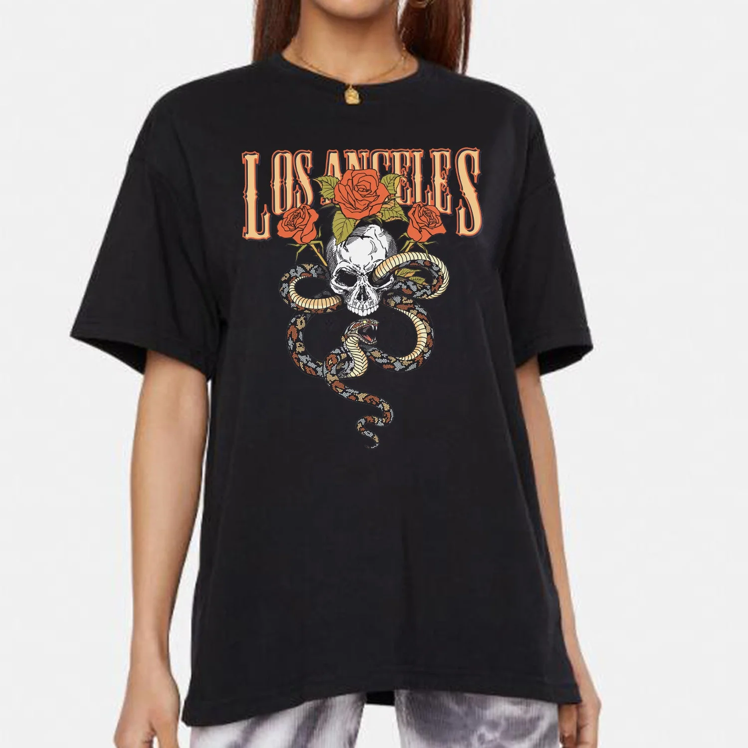 

Женская футболка с черепом из Лос-Анджелеса, черная Готическая футболка в стиле гранж, Винтажная Футболка оверсайз в стиле Харадзюку
