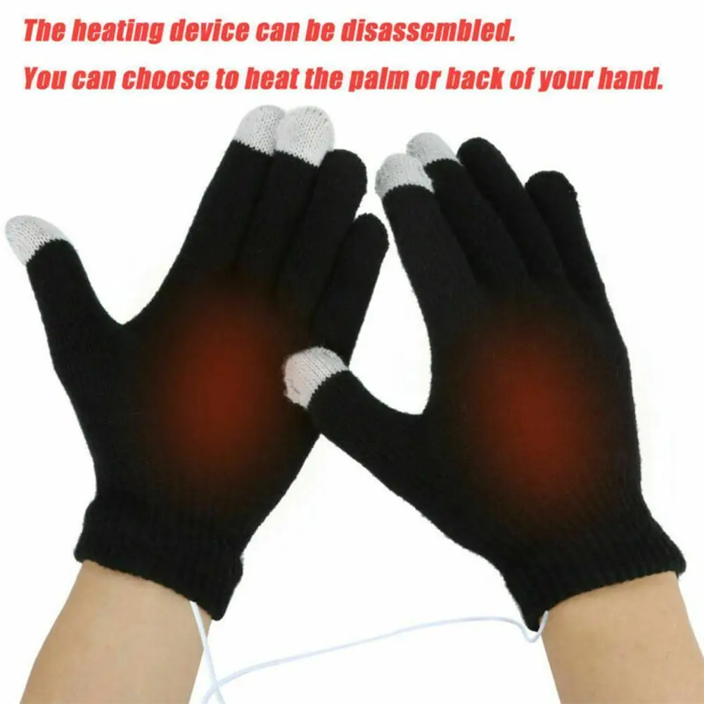 

Winter Fashion Thick Knitted Electric Heating Gloves Warm Women Screen USB Powered Heated Gloves Christmas Gift