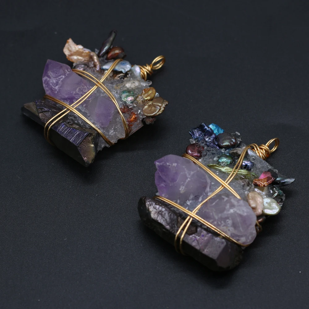 

Best Selling Natural Stone Semi-precious Stones Irregular Crystal Buds Around Gold Thread Pearl Pendant Make Necklace Bracelets