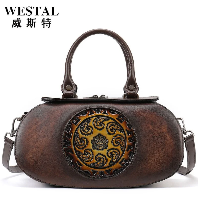 

Genuine leather handbags, women's bags, new 2021 messenger shoulder bag, lady's tree ointment leather cylindrical handbag