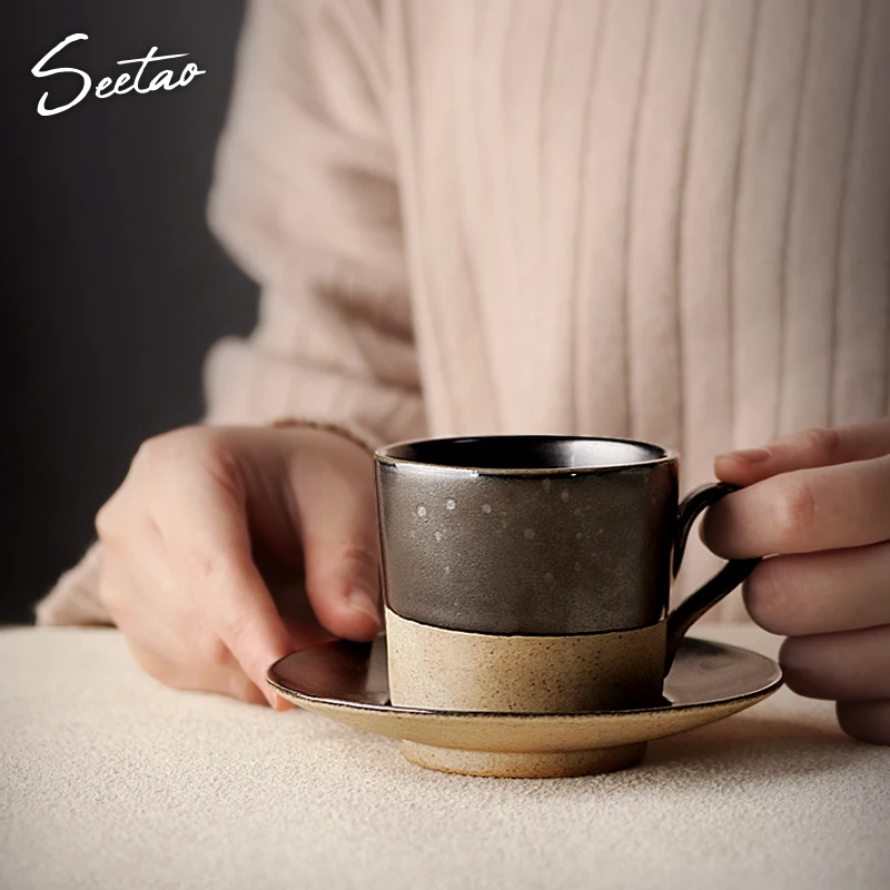 

Керамическая кофейная чашка в скандинавском стиле, Минималистичная креативная винтажная чашка в японском стиле и блюдце, керамическая пос...