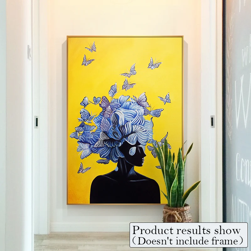 Абстрактная девушка с живопись на холсте бабочка Плакаты принты Quadros Wall Art Цвет