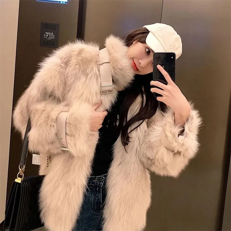 

Imitate Fur 2020 New Young Fake Pocket Stand-up Collar Motorcycle Fur One-Piece Imitation Fox Fur Coat Female Winter Fashion
