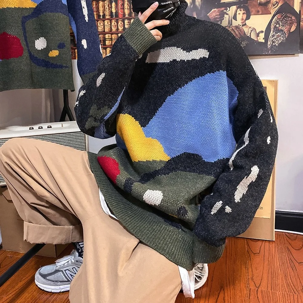 

Korean Fashion Sweater Men Turtleneck Sweater Casual High Neck Sweater Autumn Winter Long Sleeve Oversized Sweaters Mens