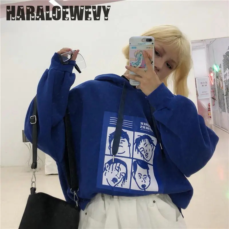 Fashion Sweatshirts Women 2018 Korean Ulzzang Harajuku Cartoon Printed Loose Hooded Sweatshirt Hoodies Female Casual Clothing | Женская