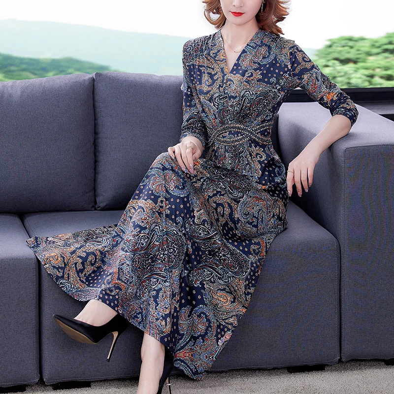 Женское трикотажное платье-макси с длинным рукавом х/б | Женская одежда