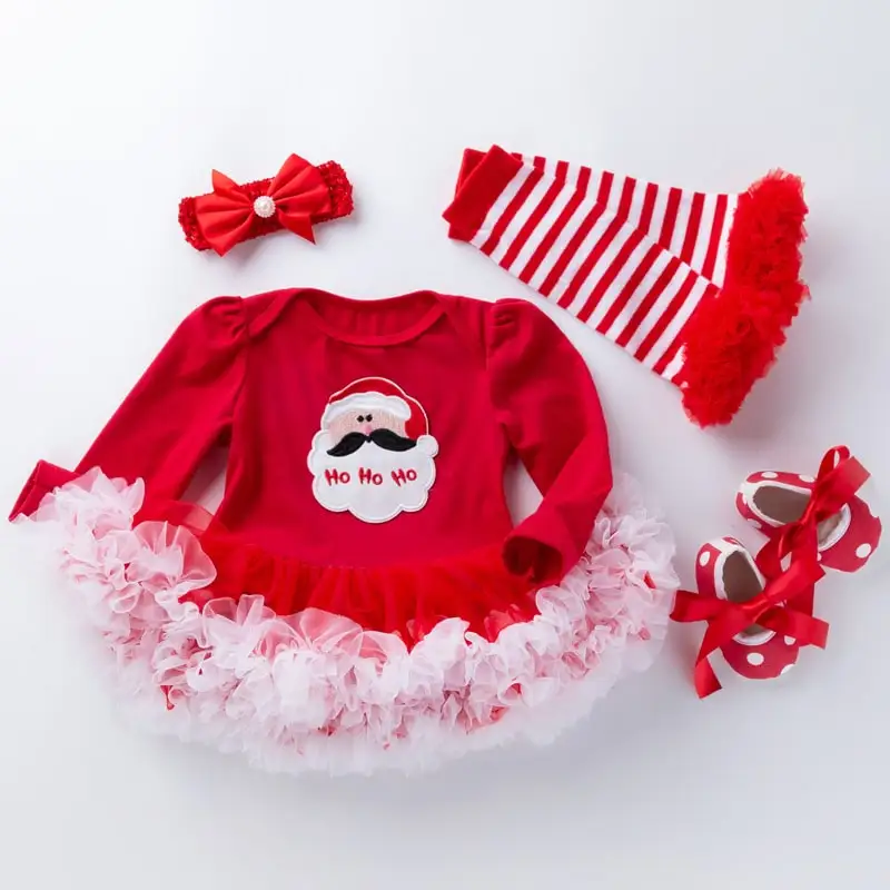 

Toddler Princess Flower Dress Baby Girl Xmas Santa Claus Reindeer Tree Outfit Tutu Skirt Clothes Outfits with Heandband Shoes