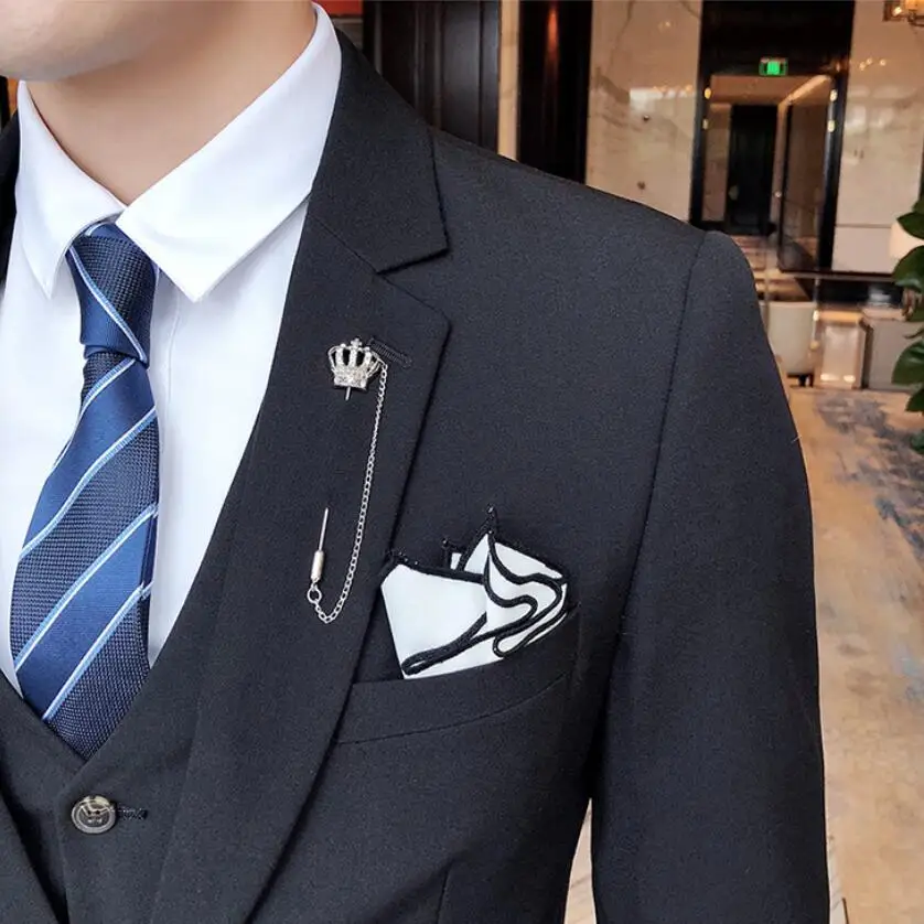 (Куртки + жилет брюки) 2019 премиум бренд мода мужская из чистого хлопка бизнес