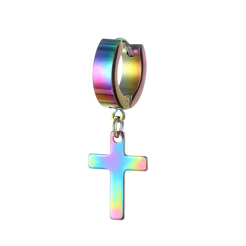 

5 Colors Titanium Steel Cross Stud Earrings Stainless Steel Earring with Cross Charm for Guys Men's Jewelry