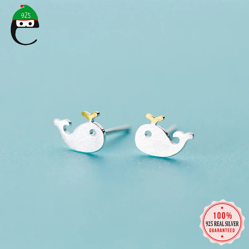 ElfoPlataSi модные серьги-гвоздики с золотым Китом подарок для женщин девушек детей