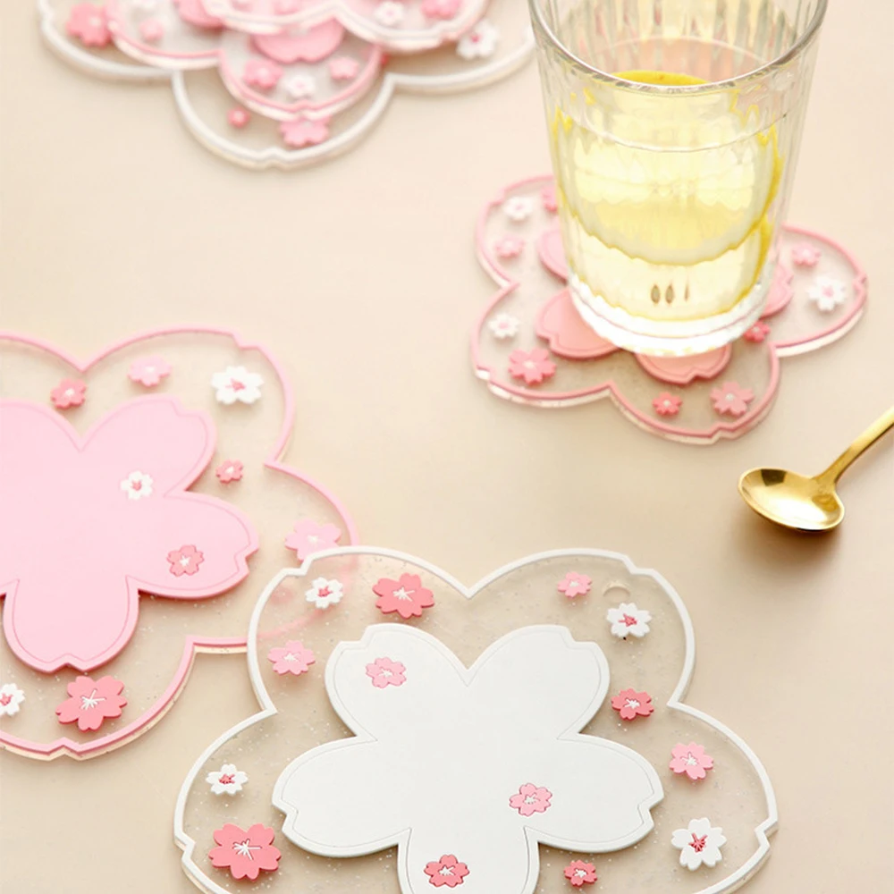 1/2 шт. цветущая вишня Настольный коврик изоляции Coaster Sakura Non Slip Кофе Чай