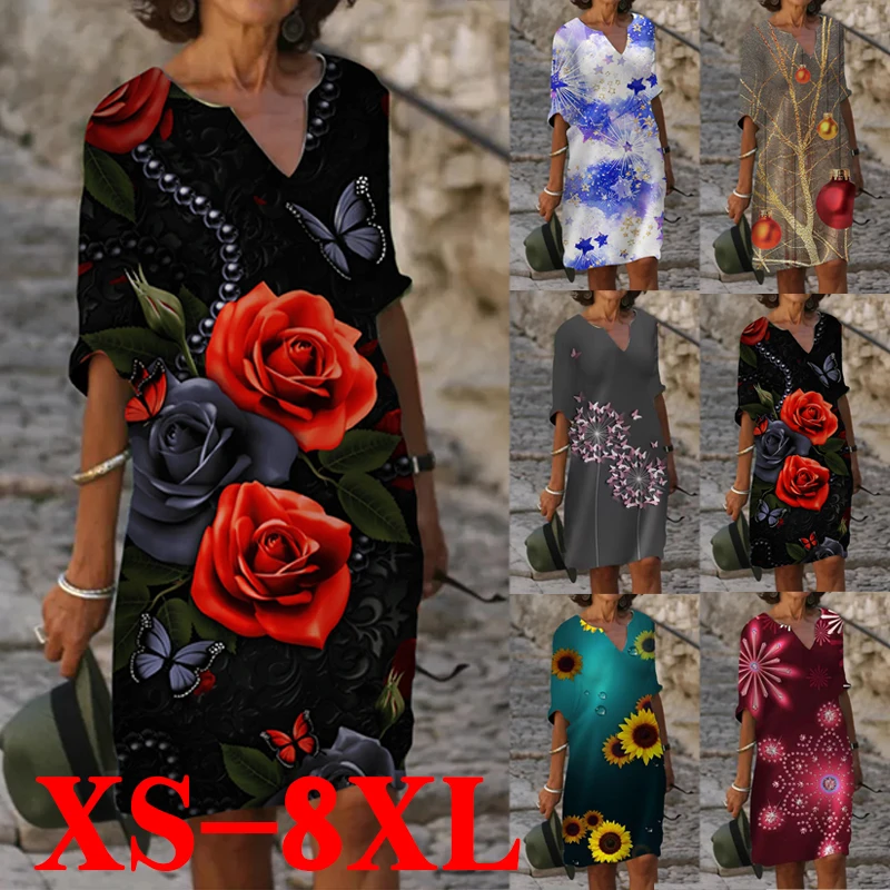 

Women Casual Midi Dress Plus Size Short Sleeveless V-Neck Elegant Dresses For Women Clothing Vestidos Mujer Verano