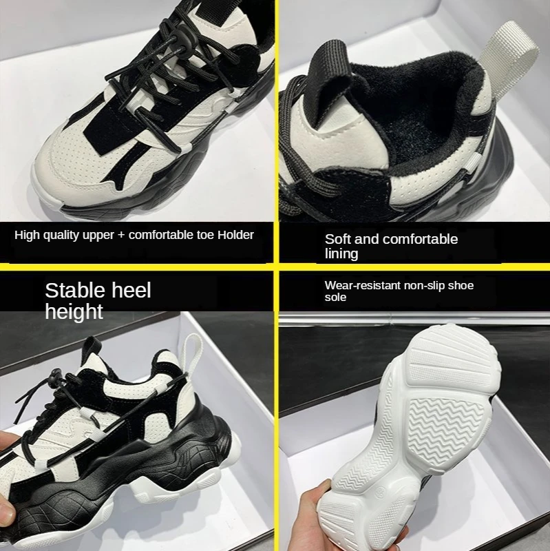 

Womens winter Chunky Sneakers Vulcanize Shoes Korean Fashion New Female Platform Thick Sole Running Plus velvet warm Shoe Woman