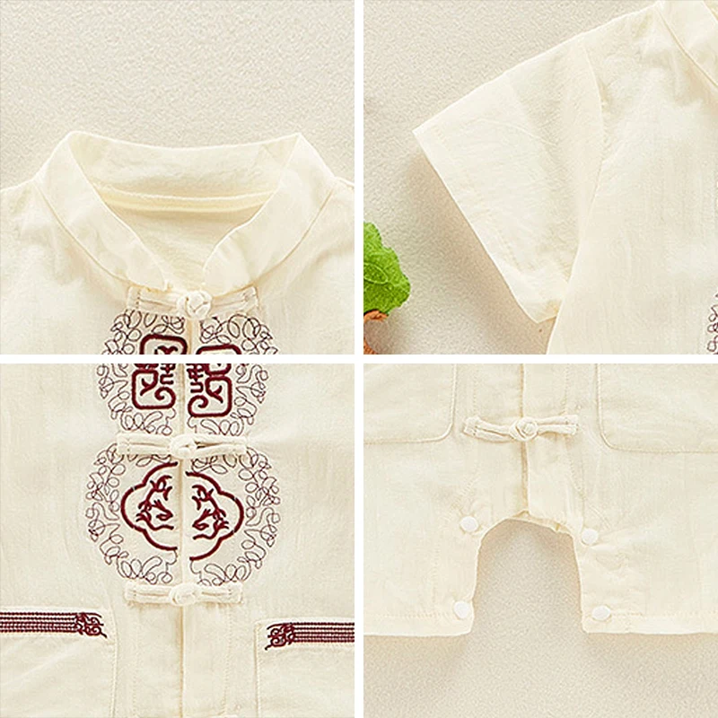 

Newborn Baby Rompers Summer Short Sleeve Bodysuit Infant Unisex Embriodery Clothing Chinese Style Toddler One Piece Outfits