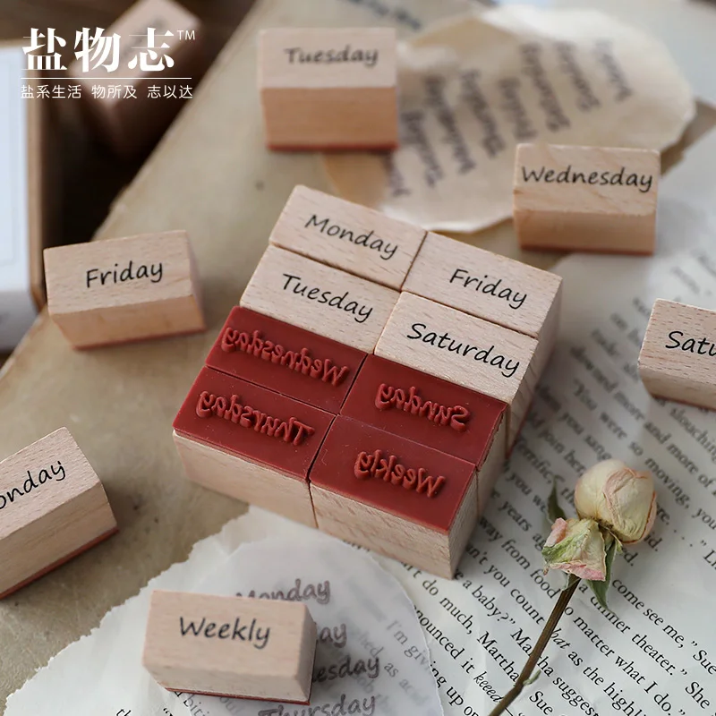 8 шт./компл. винтажный Еженедельный ежедневник штампы DIY деревянные и резиновые