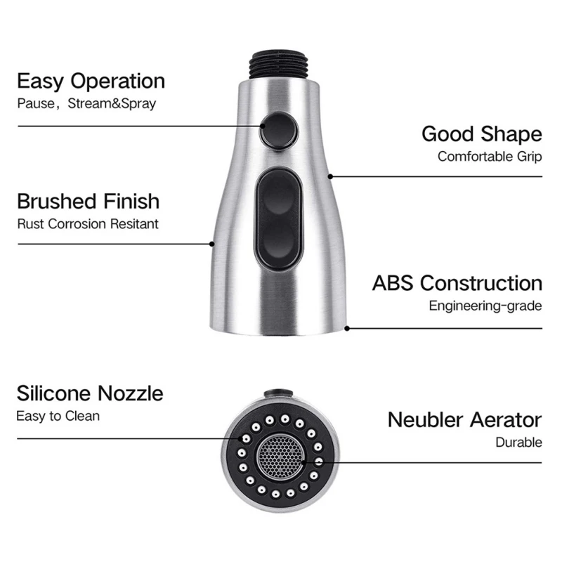 Кухня Насадки для душа три функции пауза тянуть головки кран ABS выдвижной