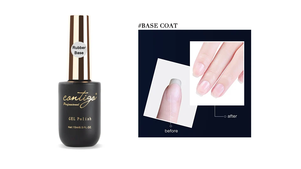 Contigo UV Led Gel Varnish Rubber Base Semipermanent Matte Top and Thick Nail Base Coat Soak Off Hot Sale Gel Polish for Nails