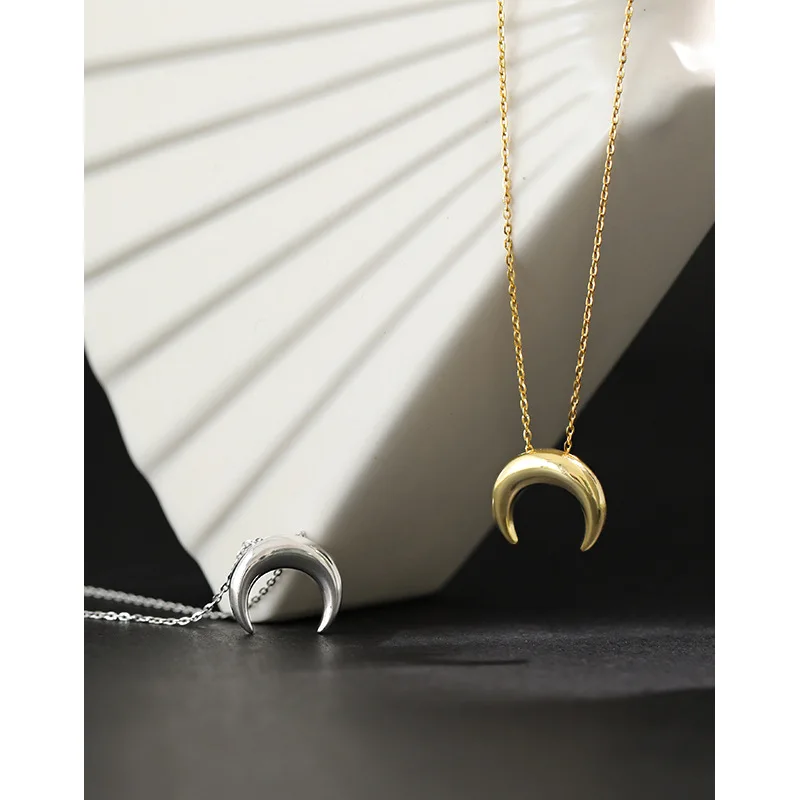 

Simple Crescent Pendant Necklace Gold Chain 925 Sterling Silver Necklaces For Women Kolye Bayan Minimalist Jewelry