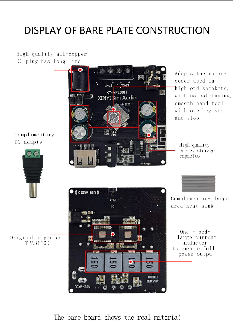 502H 1002 Bluetooth 5.0 TPA3116D2 Digital Power Audio Amplifier board 50WX2 100W*2 Stereo AMP Amplificador Home Theater AUX USB |