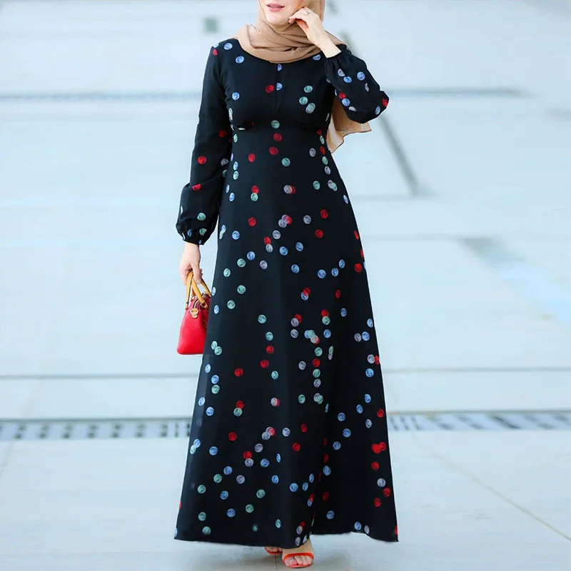 Мусульманское модное платье-хиджаб с волнистым принтом арабские платья для женщин Турция абайя Дубай мусульманская одежда длинное платье