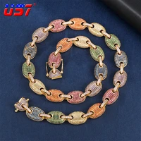 us7 micro paved cz coffee beans necklaces mixed gold silver color charm cuban link chain necklaces for women men hip hop jewelry