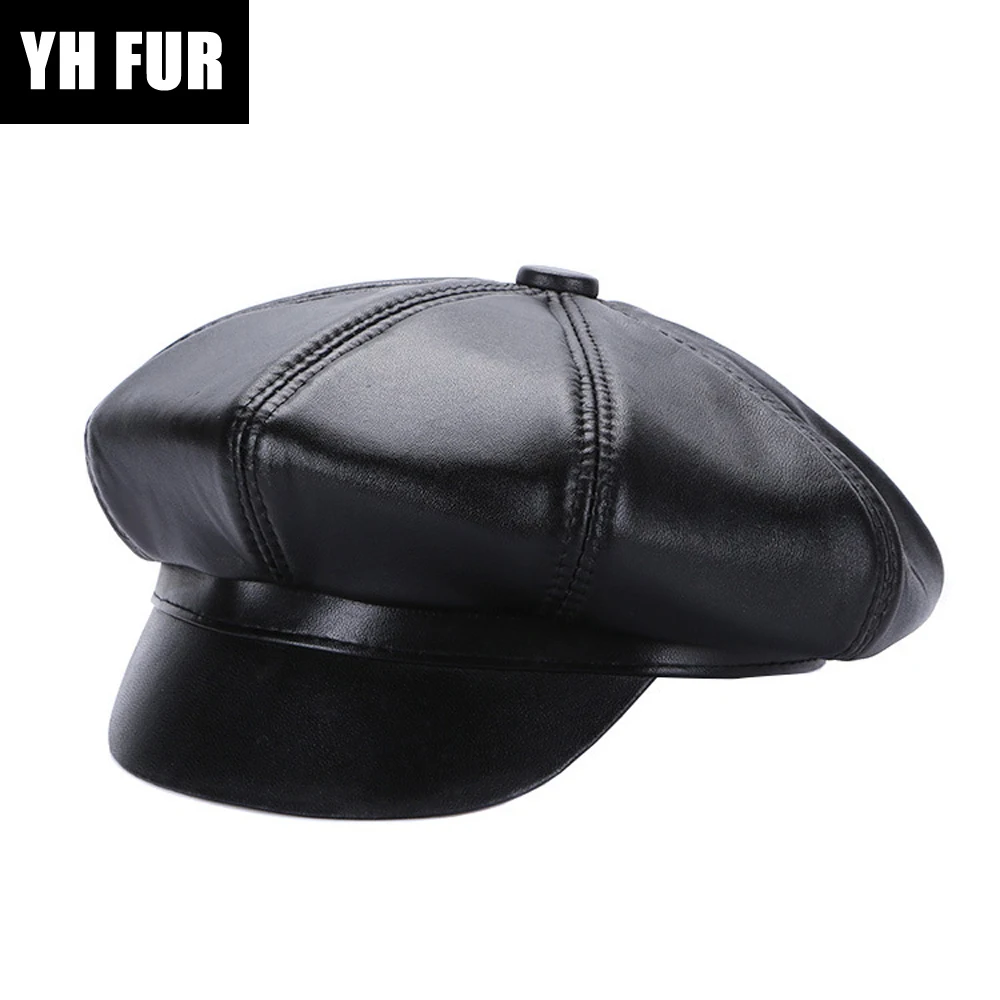 Новинка осенне-зимние женские береты из 100% натуральной овечьей кожи