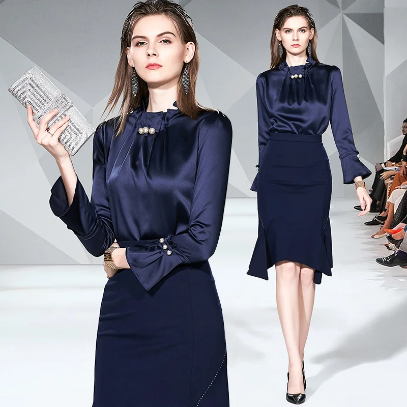 

Fashion Designer autumn winter suits Runway 2Piece Skirt Set Women 2019 OL Outfits Skirt + blouse Suit Sets