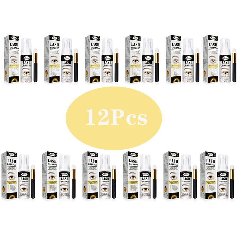 12 Pcs Eyelash Extension Shampoo 60ml Lash Eyelid Foam Cleanser for Home Makeup Eyelashes Cleaning Foam Eyelashes Mousse Foam