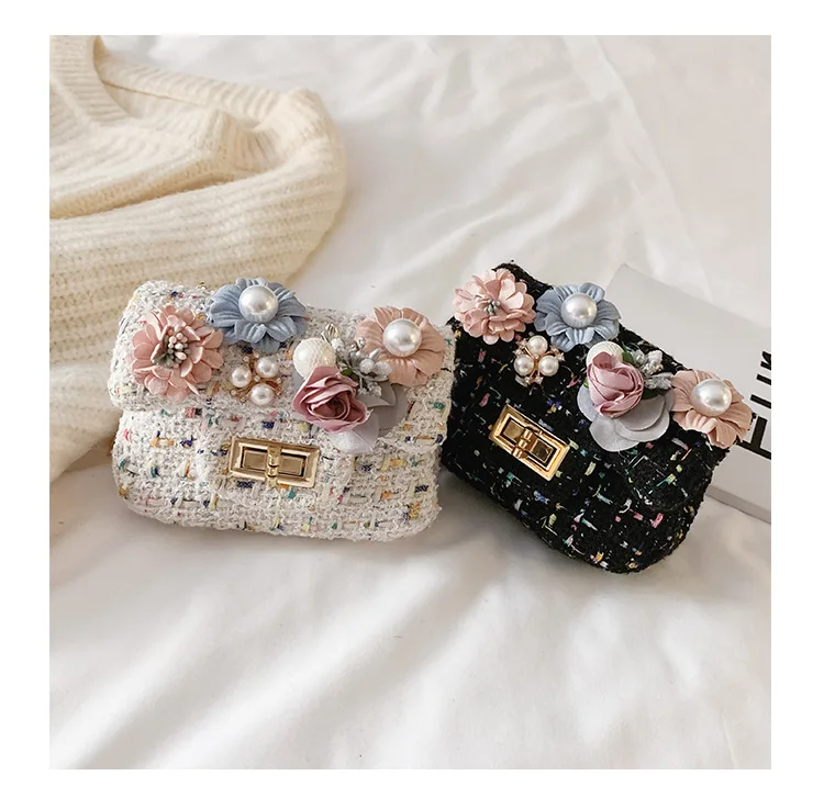 

Girls Mini Handbag Autumn Winter Pearl Flower Bunny Decoration Princess Christmas Gift Messenger Bag Clutch