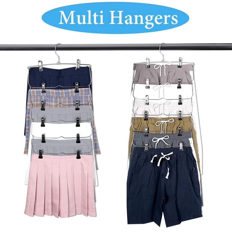 

3Pcs 6-Tier Skirt Pants Shorts Hangers with Adjustable Clips Space Saving No Slip Hangers Skirt Organizer