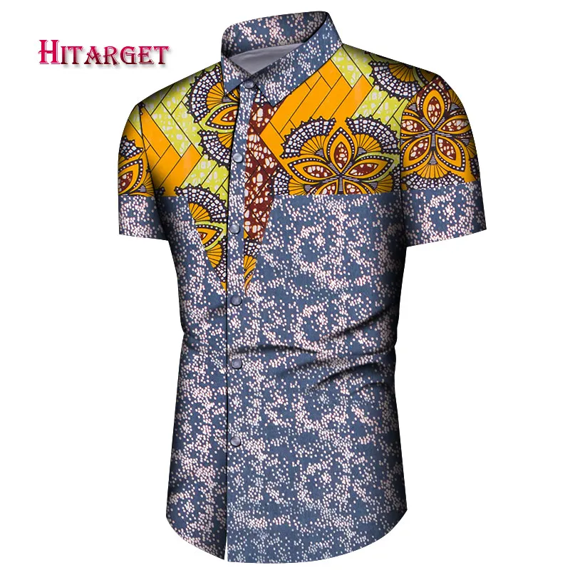 

2021 Summer Fashion Men Slim Sport Style African Print Cotton Shirt Short Sleeve V-Neck Traditional African Men Clothing WYN1490