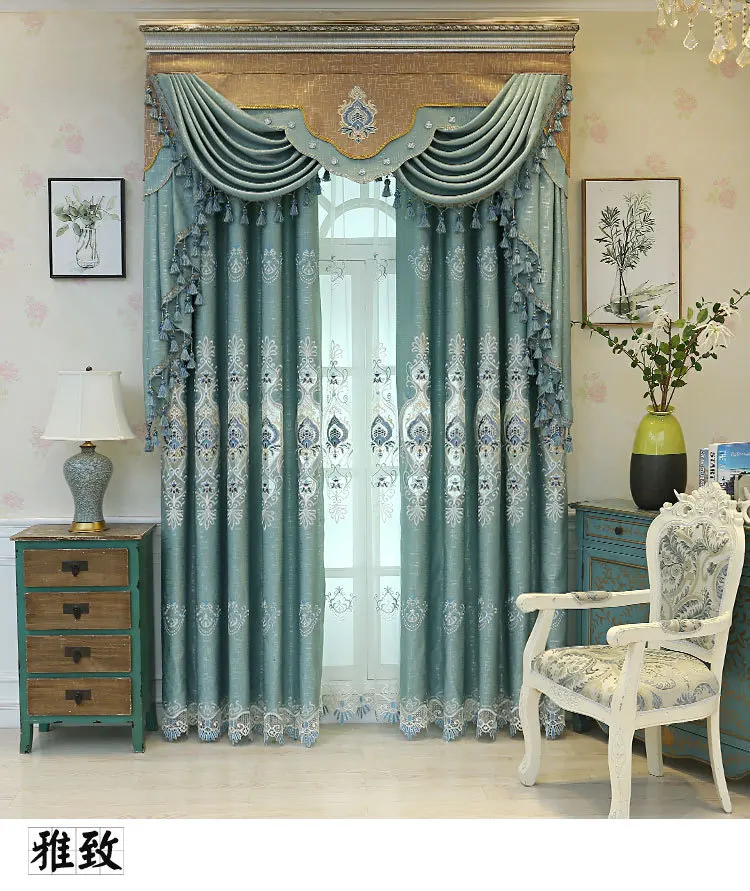

Simple European Embroidered Curtains for Living Room Bedroom Water-soluble Embroidered Curtains High-end Valance Tulle Custom