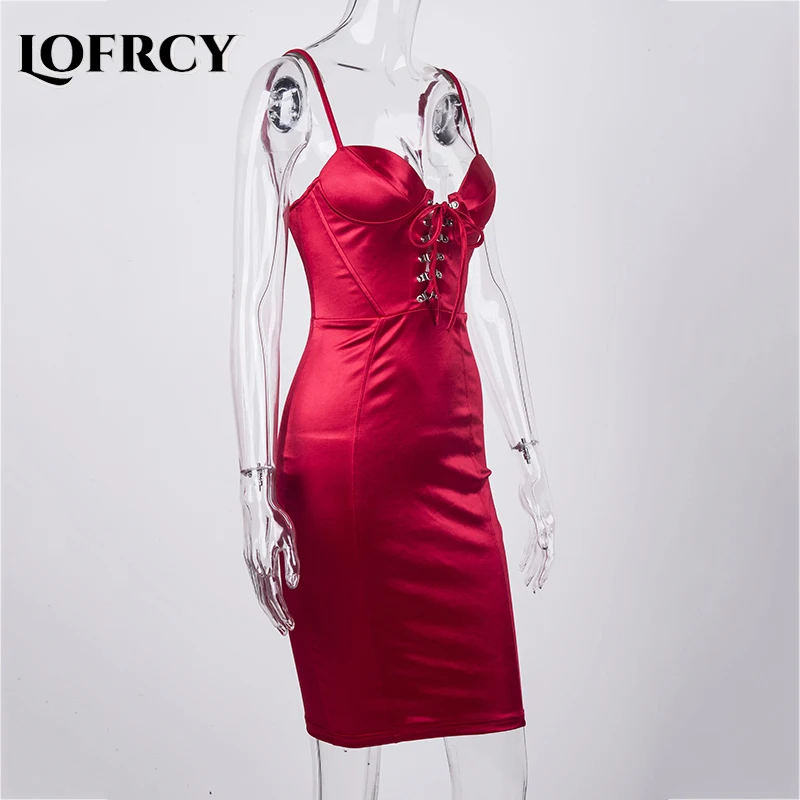 Сексуальное платье на шнуровке женское летнее атласное бретелях спагетти с