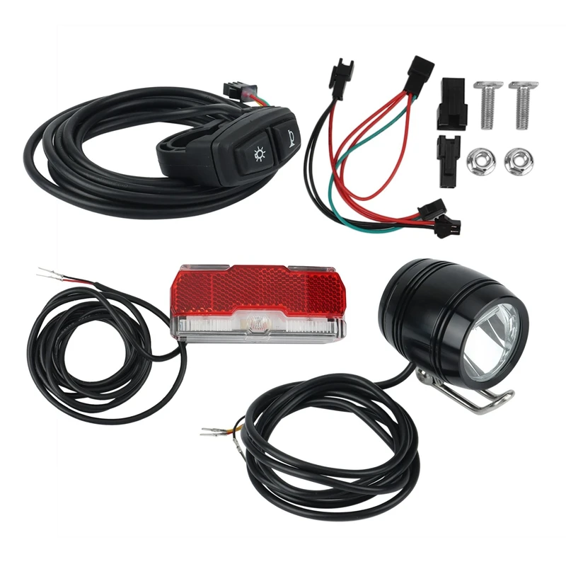 

Bike Light 300Lumen LED Bicycle Headlight 24V 36V 48V 56V With Horn E-bike Tail Light Control By Switch Electric Bike Light