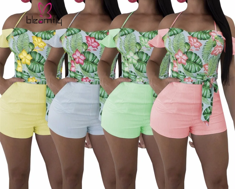 Женский Короткий комбинезон с цветочным принтом комбинезоны глубоким вырезом и