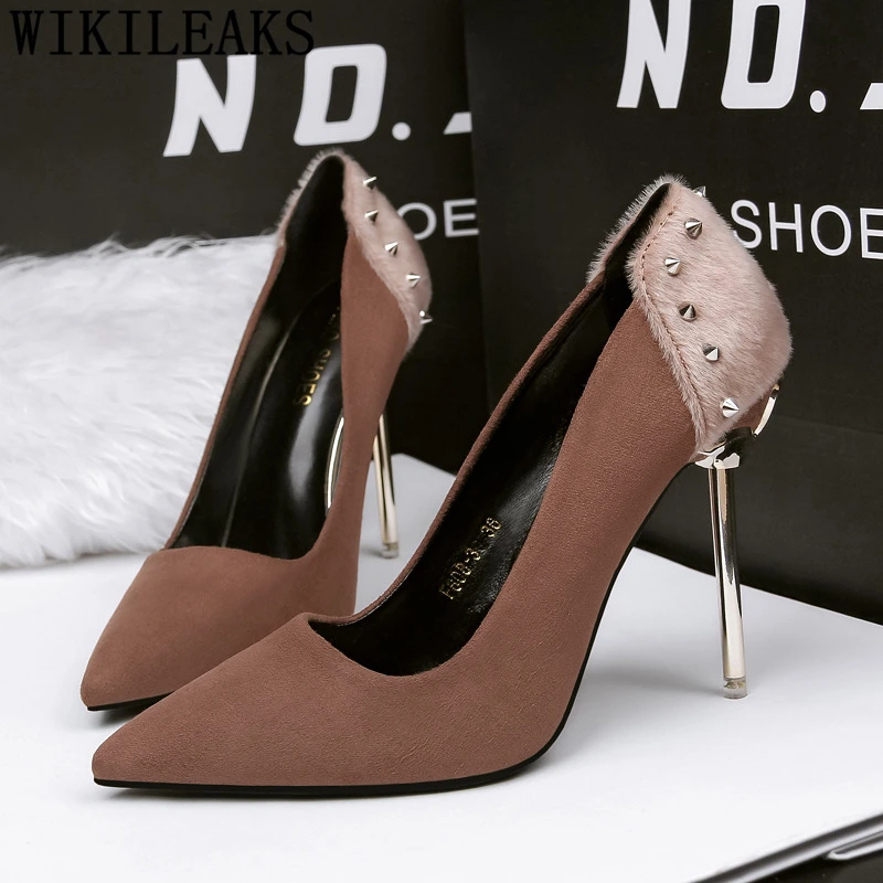 Туфли женские вечерние на очень высоком каблуке Меховые лодочки фетиш пикантные