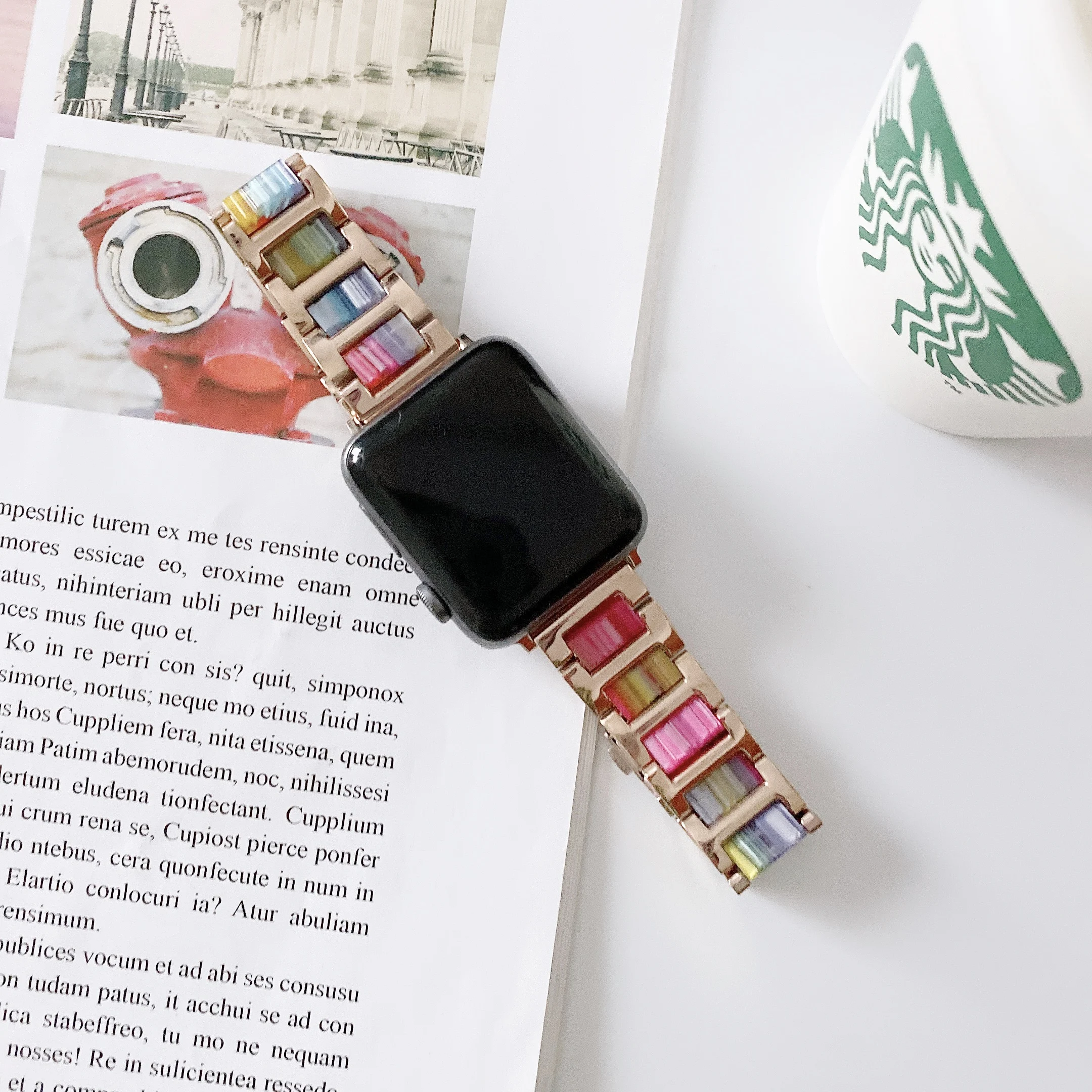 Ремешок из нержавеющей стали и полимера для Apple Watch 40 44 38 42 мм цветной браслет iWatch