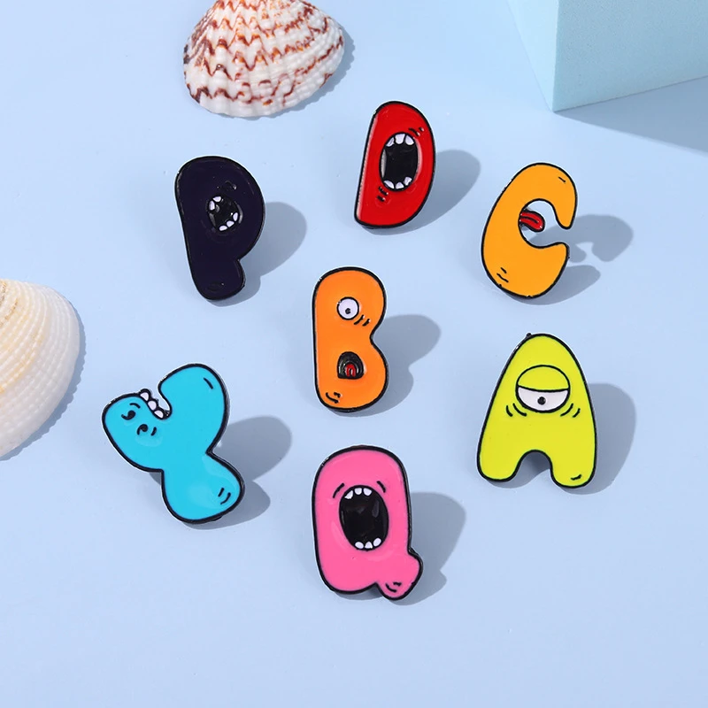 

A-Z Letter Enamel Brooch English Alphabet 26 Letters Cartoon Cute Brooches For Friend Child Pins Party Jewelry