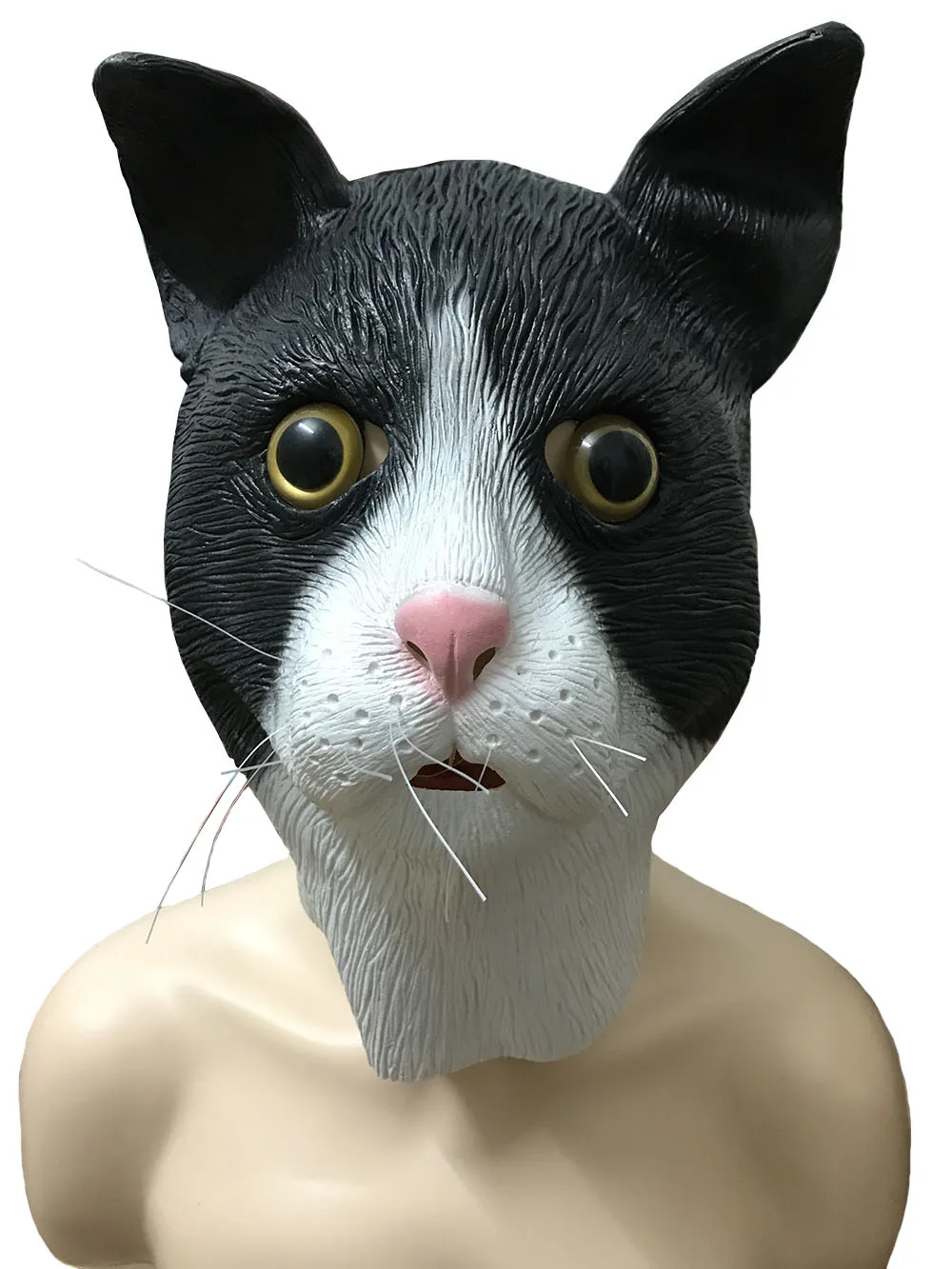 Латексная черно-белая маска в виде кошки милая на всю голову для