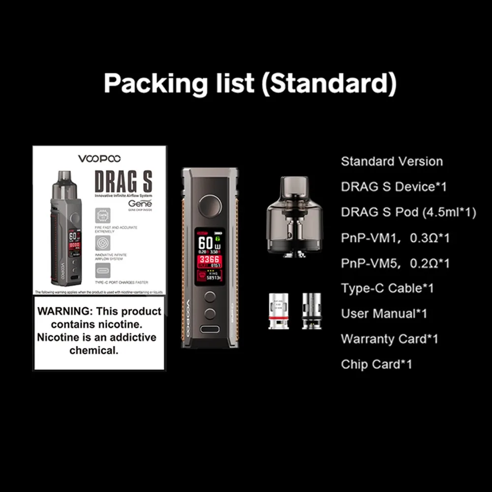 

VOOPOO Origina DRAG S 60W VW Pod Kit 2500mAh Battery Built-in Gene.TT Chipset & 5-60W Adjustable Wattage Vape kit vs DragX Vape